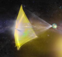 Pár let starý projekt Breakthrough Starshot počítá s gramovými sondami Starship. Kredit: Breakthrough Initiatives.