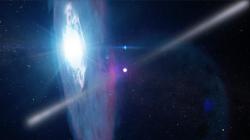 Gama dvojhvězda (ilustrace). Kredit: NASA’s Goddard Space Flight Center.