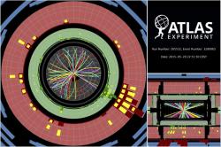 Jedna z prvních srážek při energii 13 TeV pozorovaná na experimentu ATLAS (zdroj CERN).