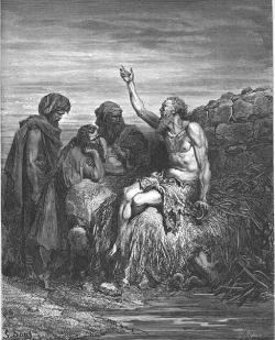 Jób promlouvá ke svým přátelům. Gustave Doré, Anglická Bible, rytina, 1866. Kredit: Dr Jorgen, Wikimedia Commons. Public domain.