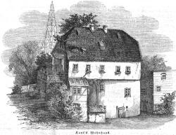 Kantův rodný dům v Königsbergu na rytině z roku 1844. Kredit: Illustrirte Zeitung, Bd. 3 (1844), S. 121, Wikimedia Commons. Public domain.