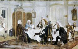 Emil Doerstling: Kant u stolu s přáteli, malba asi z roku 1893. Kredit: FranksValli, Wikimedia Commons. Licence CC 4.0.