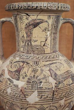 Kykladská orientalizující amfora z Diovy svatyně na vrcholu Kynthu na Délu, 620-600 př. n. l. Archeologické muzeum na Délu. Kredit: Zde, Wikimedia Commons. Licence CC 3.0.