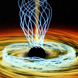 Magnetická pole u supermasivní černé díry. Kredit: M. Weiss / CfA.