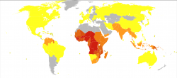 Počet obetí malárie v roku 2012 podľa krajín. Autor: Lokal_Profil, CC BY-SA 2.5