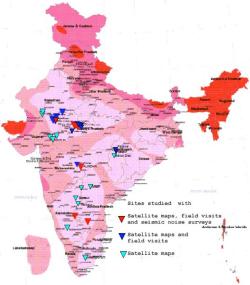 Mapa ukazuje všechny zvažované lokality indického detektoru LIGO. Zdroj: https://www.gw.iucaa.in/