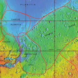 Chryse Planitia a Arabia Terra. Kredit: Jim Secosky / NASA.