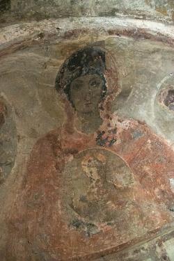 Detail fresky Panagia Theoskepasti, 6. století. Kredit: Zde, Wikimedia Commons. Licence CC 4.0.