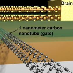 Průlomový nanotranzistor. Kredit: Sujay Desai / UC Berkeley.