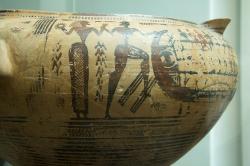 Théseus nastupuje na loď s Ariadnou, nebo Paris unáší Helenu? Athénský kratér v geometrickém stylu, 735-720 před n. l. Britské muzeum, GR 1.899.2-19.1. Kredit: Zde, Wikimedia Commons. Licence CC 4.0. Théseus nastupuje na loď s Ariadnou, nebo Paris unáší Helenu? Athénský kratér v geometrickém stylu, 735-720 před n. l. Britské muzeum, GR 1.899.2-19.1. Kredit: Zde, Wikimedia Commons. Licence CC 4.0.
