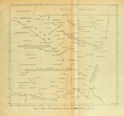 Mapa Ptolemaiovy východní Germánie z publikace Lubora Niederleho Slovanské starožitnosti, díl III., Počátky Slovanů západních, Praha 1919. Mapa Ptolemaiovy východní Germánie z publikace Lubora Niederleho Slovanské starožitnosti, díl III., Počátky Slovanů západních, Praha 1919.