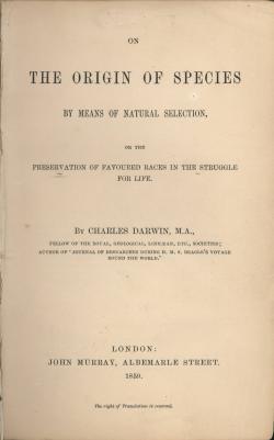 Jedna z nejvlivnějších knih v dějinách přírodních věd, O vzniku druhů přírodním výběrem, neboli uchováním prospěšných plemen v boji o život, poprvé vydaná dne 24. listopadu 1859. Kredit: Wikipedia (volné dílo)
