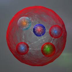 Model pentakvarku v podobě s těsně vázanými kvarky. Kredit: CERN / LHCb Collaboration.