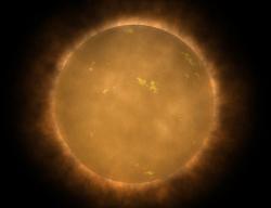 Přibližný vzhled hvězdy z kategorie červených trpaslíků. Z blízka by měla na pohled spíše oranžový nádech. Takto nějak by mohla vypadat i hypotetická hvězda smrti Nemesis. Kredit: NASA/ESA, Wikipedie