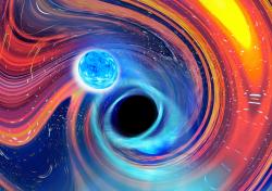 Srážka neutronové hvězdy s černou dírou. Kredit: Carl Knox, OzGrav-Swinburne University.