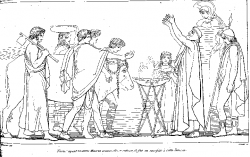 Nestór připravuje oběť. John Flaxman, ad Odyssea, z roku 1810. Kredit: Fanghong, Wikimedia Commons. Public domain.