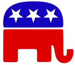 Stranickým symbolem republikánů je slon.  Na snímku je primární logo pro mnoho státních výborů GOP. Kredit: Volné dílo.