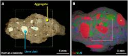 Struktura římského betonu. Kredit: Seymour et al. (2023), Science Advances.