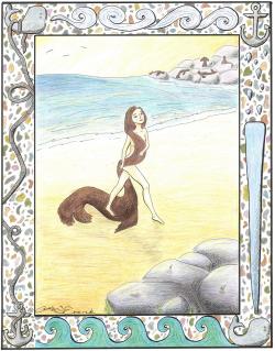 Selkie, žena z moře. Kredit: Carolyn Emerick,  Celtic Guide Vol. 2 Issue 9, Wikiedia.