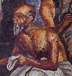 Simónidés, detail mozaiky v Domě tragických básníků v Pompejích. Archeologické muzeum v Neapoli. Kredit: WolfgangRieger, Wikimedia Commons. Public domain.