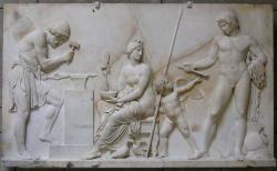 Bertel Thorvaldsen: Venuše, Mars a Vulkán, asi roku 1810. Nová Pinakotéka v Mnichově. Kredit: Rufus46, Wikimedia Commons. Licence CC 3.0.