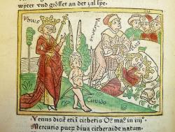 Dřevoryt k překladu díla Giovanniho Boccaccia De mulieribus claris, vytiskl Johannes Zainer v Ulmu kolem roku 1474. Inkriminovaná scéna je v pravé části. Penn Libraries, University of Pensylvania (USA), Inc B-720. Kredit: kladcat, Wikimedia Commons. Licence CC 2.0.