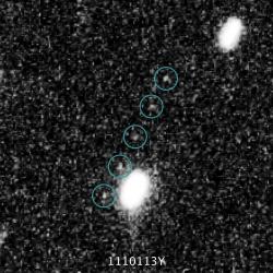 Snímky objektu 2014 MU69 pořízený 24 června 2014 pořizované v desetiminutových intervalech pomocí Hubblova dalekohledu (zdroj NASA).