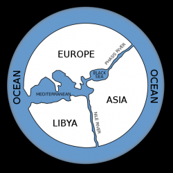 Novodobý pokus o rekonstrukci Anaximandrovy mapy světa z 6. století před n. l. Kredit: John Robinson via Bibi Saint-Pol, Wikimedia Commons. Public domain.