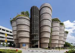Budova známá jako Úl (The Hive), jedna z několika architektonických skvostů singapurské Technické university v Nanyangu (Nanyang Technological University, Singapore). Universita patří k světové špičce, její hlavní kampus se rozkládá na ploše 200 hektarů (2 km2)  Kredit: Wikipedia, autor Supanut Arunoprayote