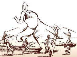 Lov pořádně velkého slona primitivní technologií. Kredit: Tel Aviv University.