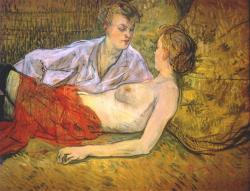Dvě přítelkyně.  Henri de Toulouse-Lautrec, Les deux amies (vers 1895).