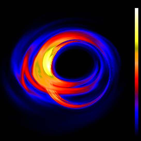 Jak asi bude vypadat Sagittarius A* pohledem Event Horizon Telescope? Simulace zÂ roku 2010. Kredit: Dexter et al. (2010).