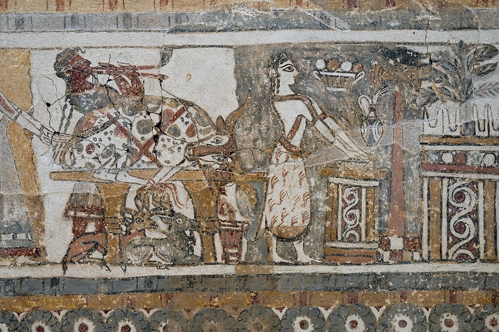 Obětovaná zvířata, příprava dalších obětin, insignie staveb. Kredit: Zde, Wikimedia Commons. Licence CC 4.0.