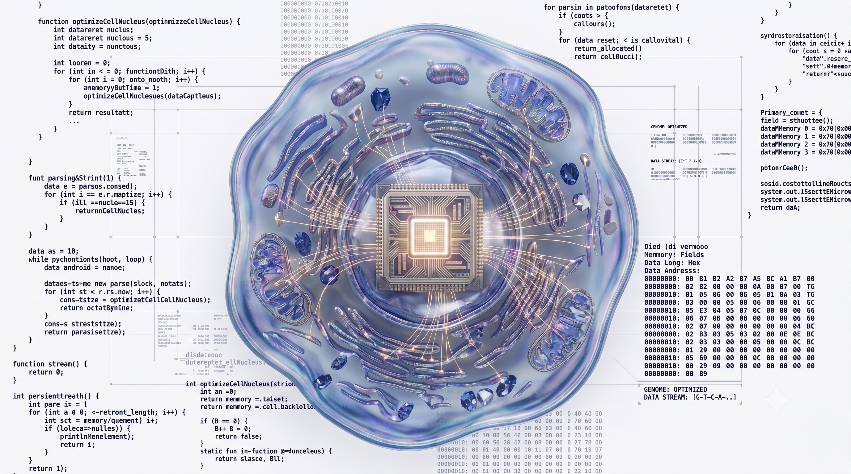 Buňka jako počítač. Kredit: Hebrew University of Jerusalem / AI-generated illustration.