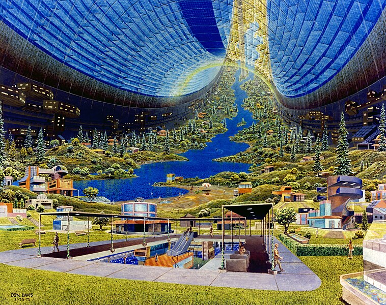 Vesmírný habitat Stanford torus. Kredit: NASA/Donald Davis / Wikimedia Commons.