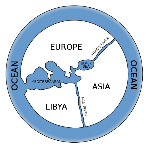 Novodobý pokus o rekonstrukci Anaximandrovy mapy světa z 6. století před n. l. Kredit: John Robinson via Bibi Saint-Pol, Wikimedia Commons. Public domain.