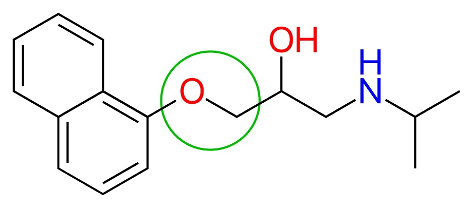 Struktura propranololu (Kredit: Margoz, Wikipedia).