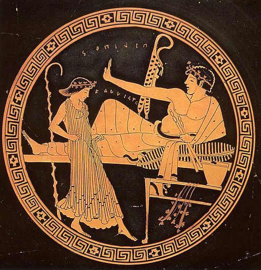 Tanečnice na symposiu, 490–480 před. n. l. (British Museum, London, Wikimedia Commons).