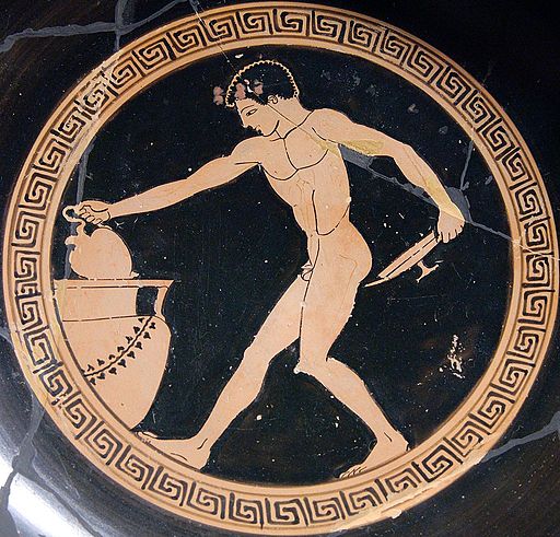 Nabírání vína na symposiu, 490–480 před. n. l. (Louvre Museum, Kredit: Jastrov, Wikimedia Commons).