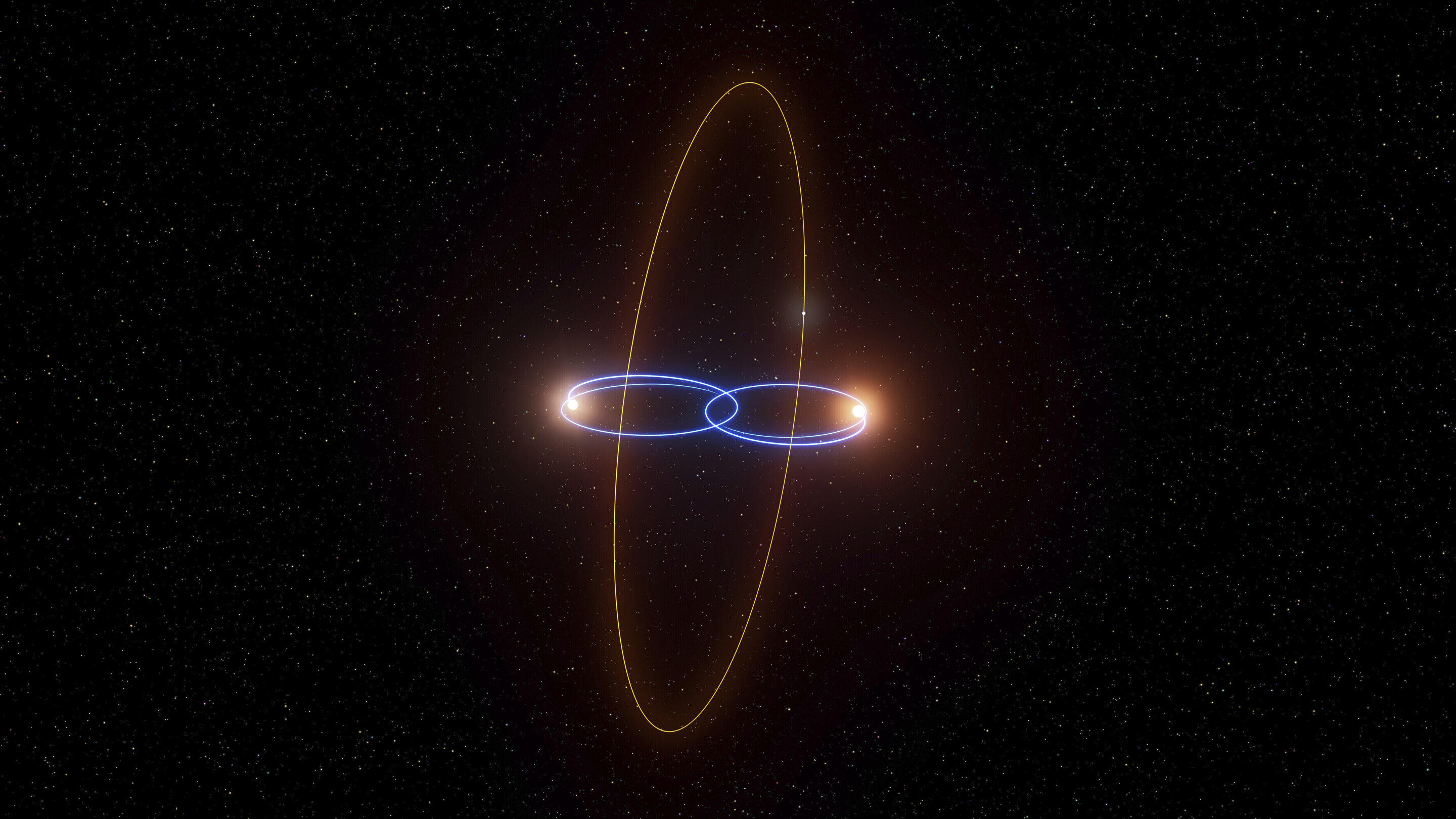 Bizarní oběžná dráha exoplanety 2M1510 (AB) b. Kredit: L. Calçada/ESO.