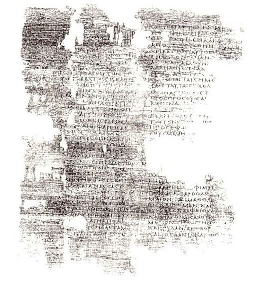 P 4 alias „Papyrus Merellus“. Fragment s opisem Evangelia podle Lukáše z 2. století. Kredit: Leszek Jańczuk, Wikimedia Commons.