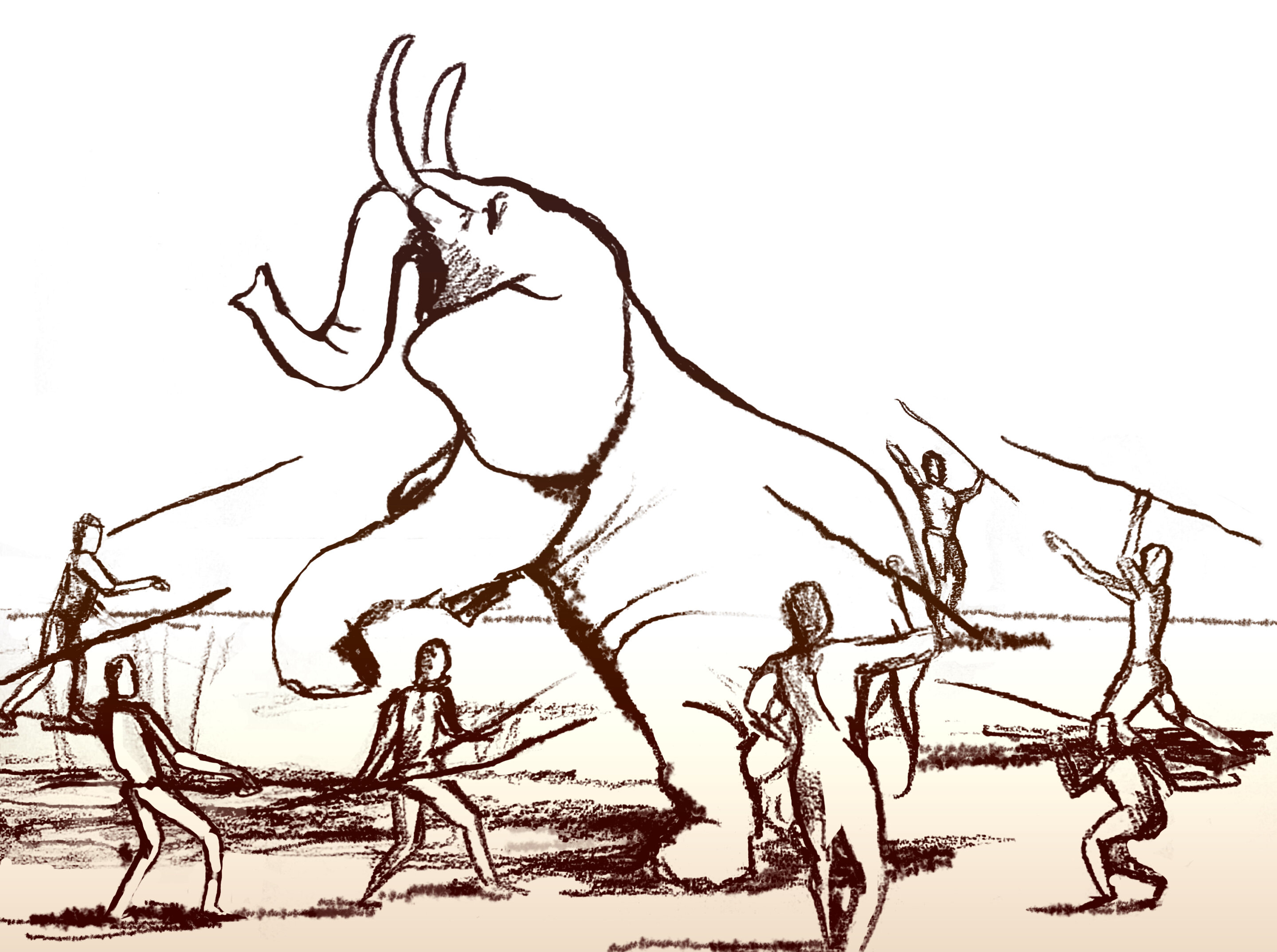 Lov pořádně velkého slona primitivní technologií. Kredit: Tel Aviv University.