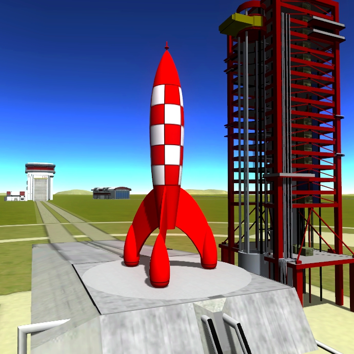 I Tintin mÄ›l hezÄŤĂ­ raketu. Kredit: Cykyrios / Kerbal Space Program