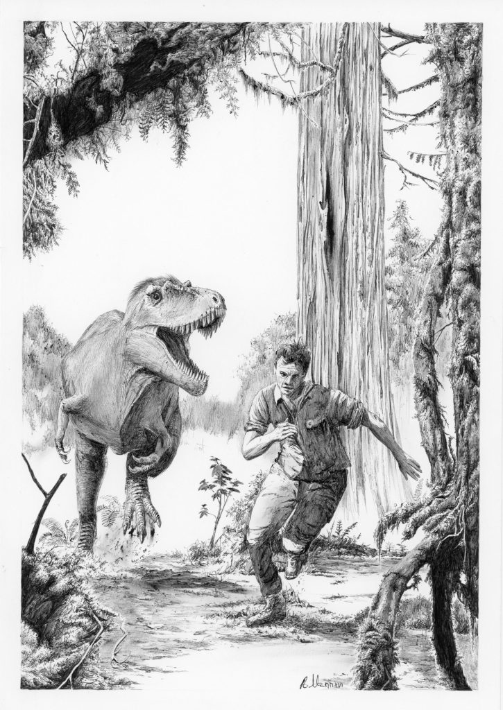 Pro tvora o velikosti dospělého člověka byla mnohem větším nebezpečím odrostlá mláďata druhu Tyrannosaurus rex. Zatímco pro dospělce by byl člověk jen skromným soustem, přibližně desetiletí tyranosauři by se z něj už nasytili vydatněji. Na rozdíl od 