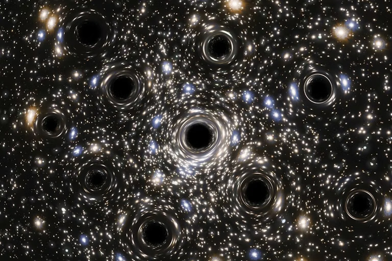 Umělecká představa malých černých děr. Zdroj: https://images.theconversation.com/