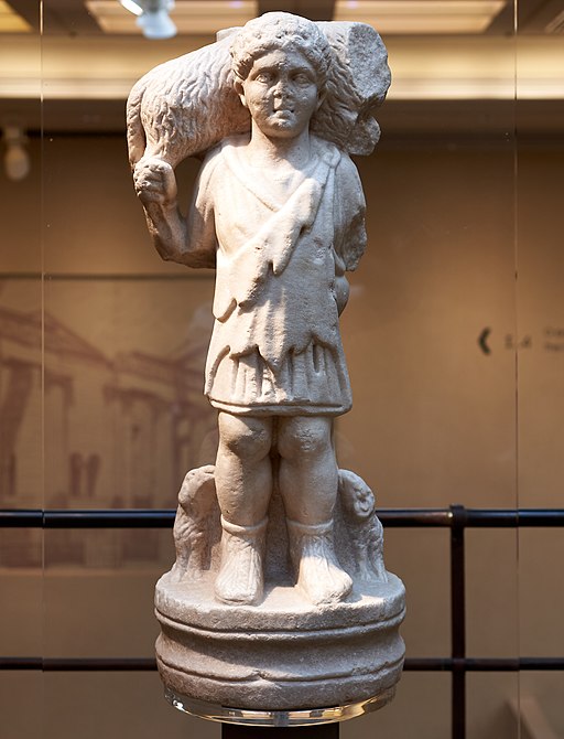 Dobrý pastýř, 4. století. Byzantské muzeum v Athénách BXM 2. Kredit: George E. Koronaios, Wikimedia Commons.