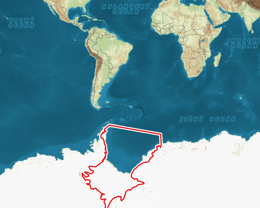 Weddellovo moře – rozloha 2,91 miliónu km?, průměrná hloubka kolem 2,8 km Kredit: Mapy.cz.
