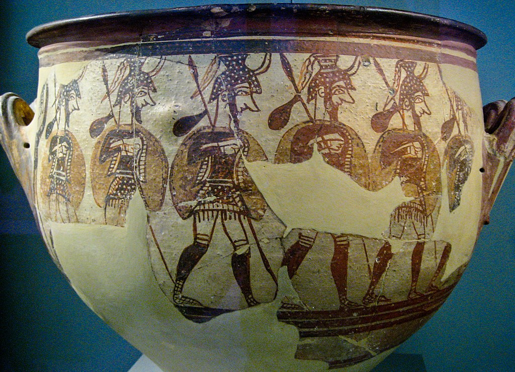 Vojáci jdou do války. Mykény, 12. století před n. l. Národní archeologické muzeum v Athénách, 1246. Kredit: Sharon Mollerus, Wikimedia Commons. Licence CC 2.0.
