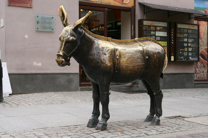 Bronzový trestný osel na náměstí před radnicí v polské Toruni. Kredit: Lestat (Jan Mehlich) CC BY-SA 2.5